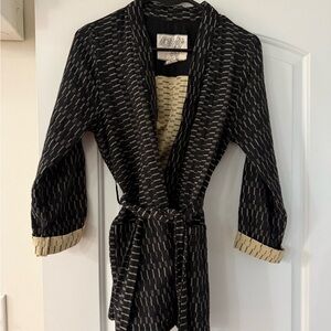 Ace & Jig Black Patterned Wrap Jacket with Cream Cuff Detail